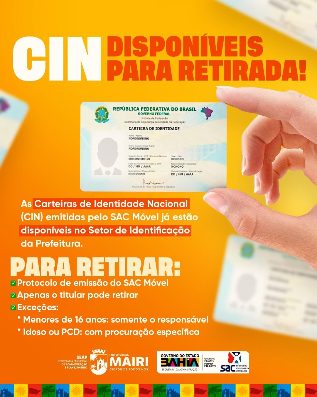 Carteiras de Identidade Nacional (CIN) já estão disponíveis para retirada em Mair